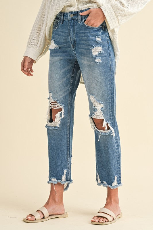 Hazel Blues® |  Annie Wear Distressed Raw Hem Cropped Jeans