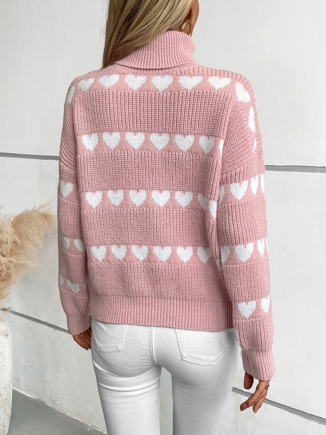 Hazel Blues® |  Heart Turtleneck Dropped Shoulder Sweater