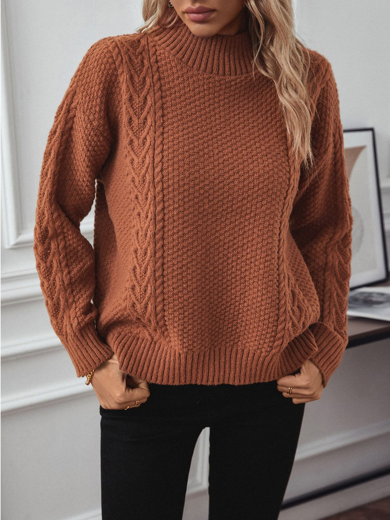 Hazel Blues® |  Cable-Knit Mock Neck Long Sleeve Sweater