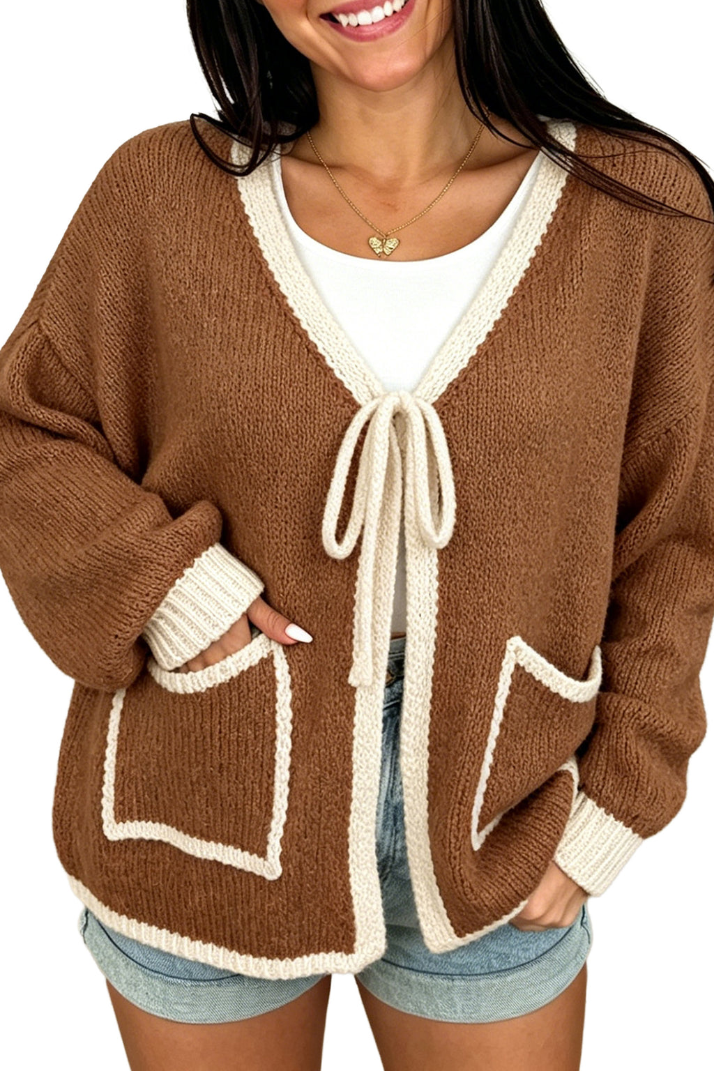 Chestnut Charm Tie-Front Cardigan