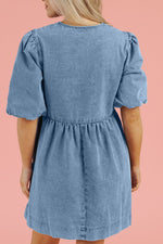 Hazel Blues® |  Bowknot Round Neck Half Sleeve Denim Dress