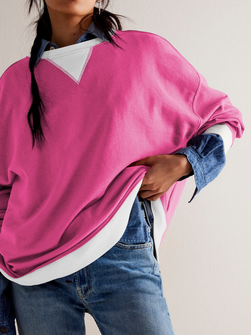 Hazel Blues® |  Contrast Dropped Shoulder Long Sleeve Sweatshirt