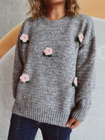 Hazel Blues® |  Flower Round Neck Long Sleeve Sweater