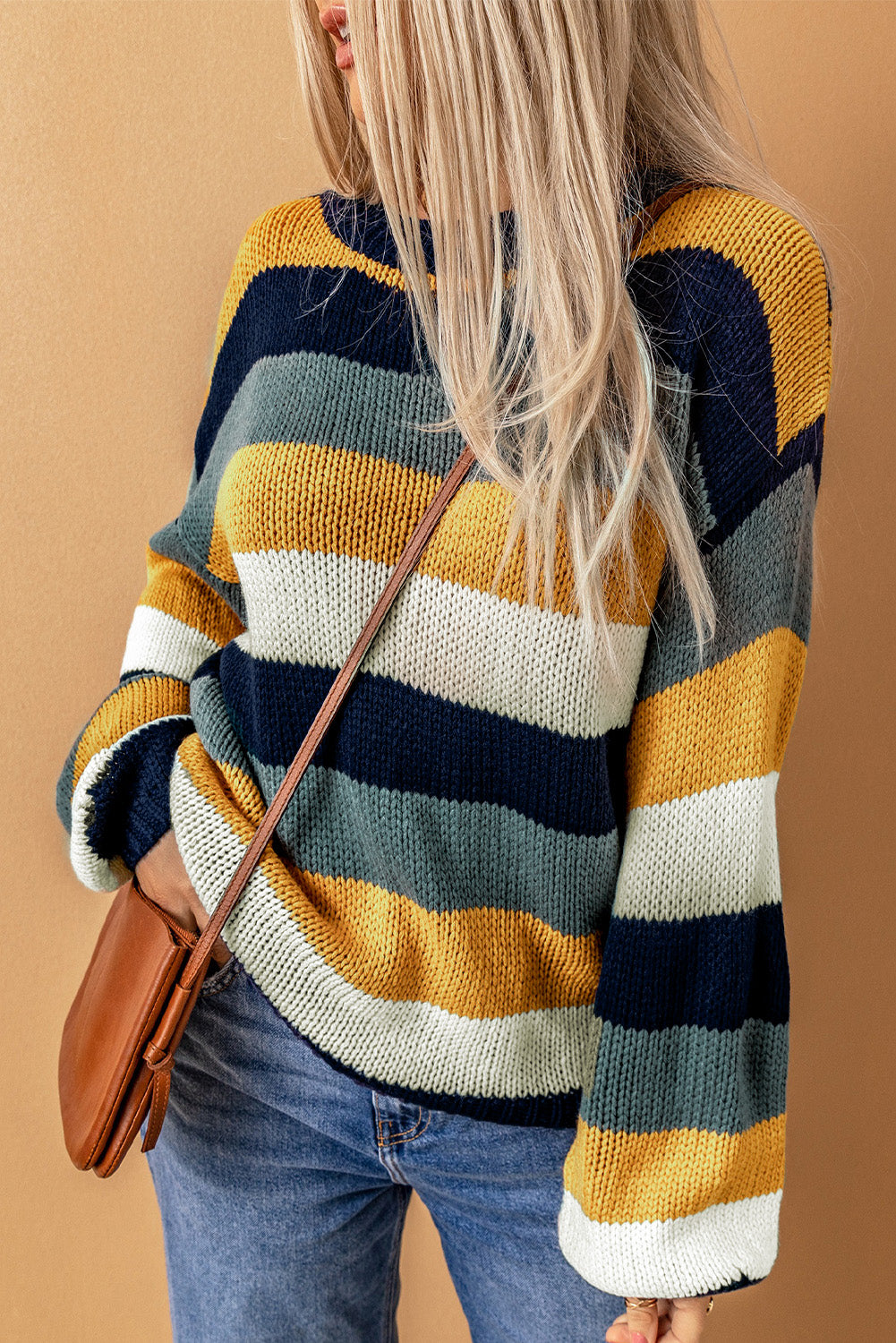 Hazel Blues® |  Color Block Round Neck Dropped Shoulder Sweater