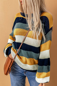 Hazel Blues® |  Color Block Round Neck Dropped Shoulder Sweater