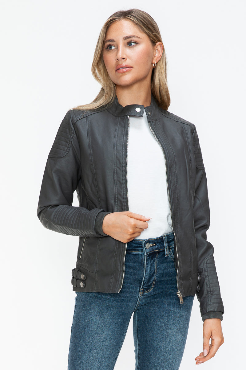 Hazel Blues® |  Snobbish Faux Leather Biker Jacket with Side Zip Pockets