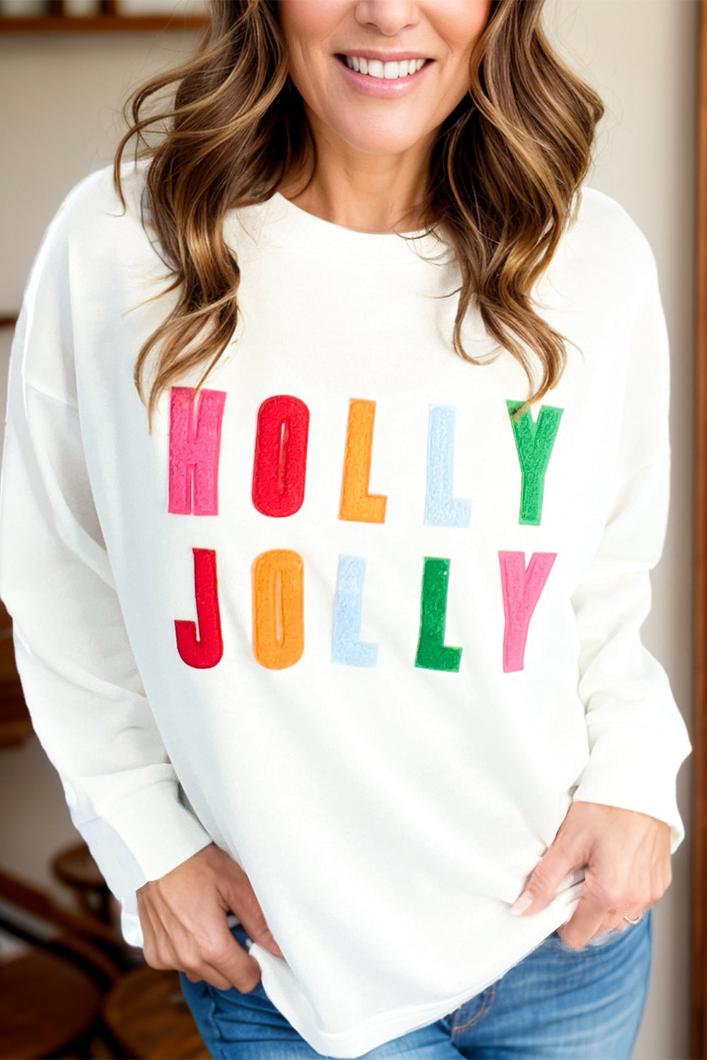 Hazel Blues® |  HOLLY JOLLY Round Neck Long Sleeve Top