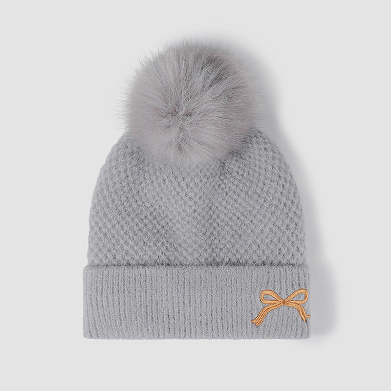 Hazel Blues® |  Thermal Bow Knit Hat with Pompom