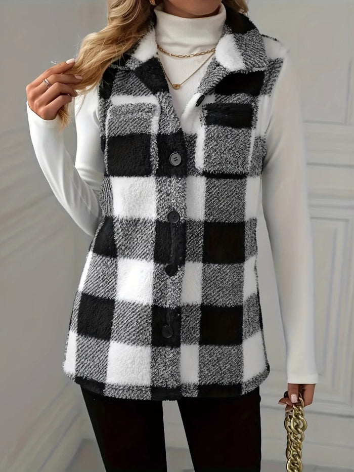 Hazel Blues® |  Plaid Button Up Vest Coat