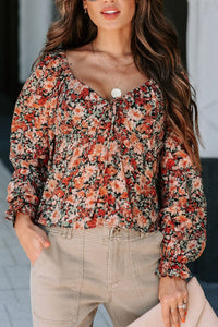 Hazel Blues® |  Peplum Tied Flora Long Sleeve Blouse