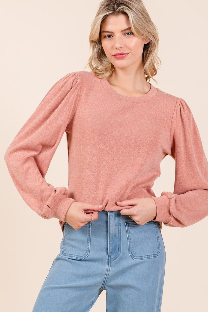 Hazel Blues® |  Mittoshop Round Neck Long Sleeve Rib Knit Top