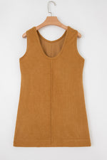 Hazel Blues® |  Beige Corduroy Sleeveless Mini Dress With Patched Pockets