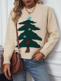 Hazel Blues® |  Christmas Tree Round Neck Raglan Sleeve Sweater