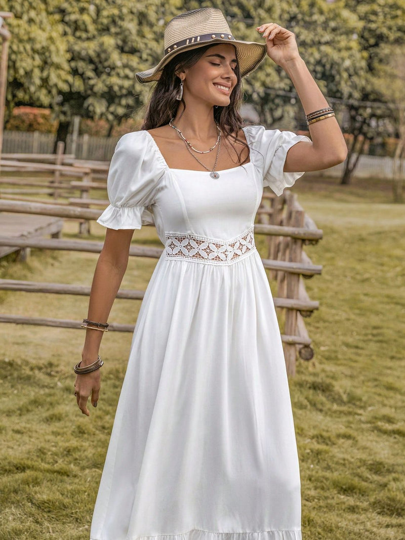 flounce sleeve midi dress Mac Duggal Women's Flounce Sleeve Midi-Dress - Silver