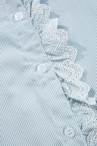 Hazel Blues® |  Lace Detail Striped Mock Neck Long Sleeve Shirt