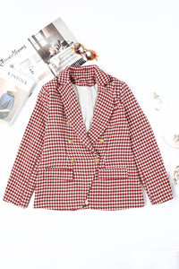 Hazel Blues® |  Houndstooth Collared Neck Double-Breasted Blazer