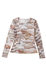 Hazel Blues® |  Green Western Fashion Camouflage Print Mesh Long Sleeve Top