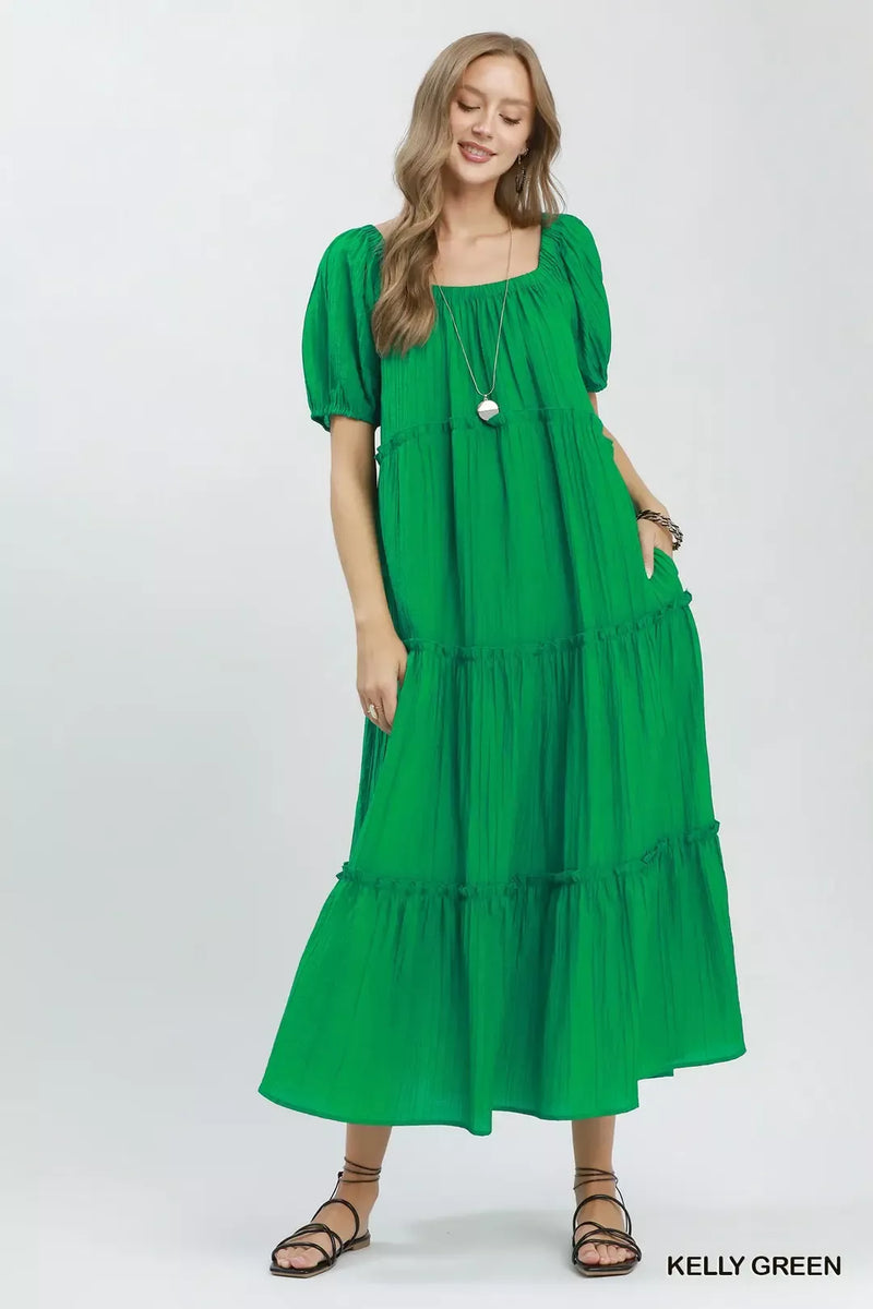 Umgee Textured Tiered Midi Dress KELLY GREEN / S Umgee Textured Tiered Midi Dress KELLY GREEN / S