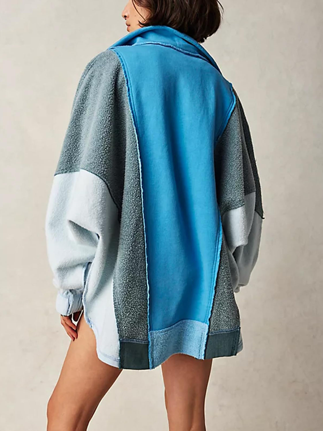 Hazel Blues® |  High-Low Exposed Seam Contrast Long Sleeve Sweatshirt