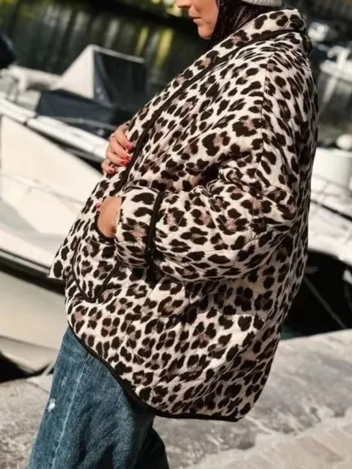 Hazel Blues® |  Leopard Open Front Long Sleeve Outerwear