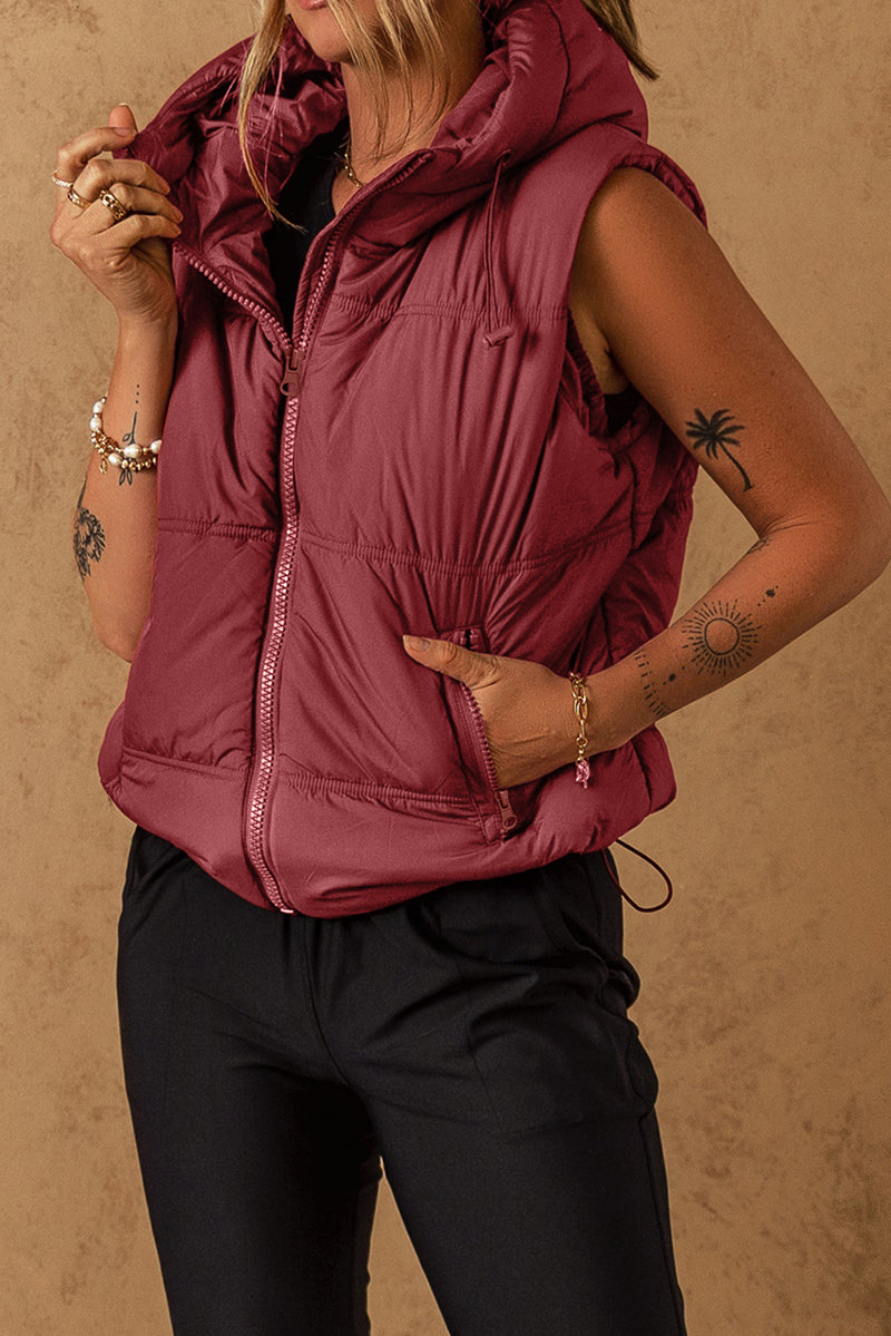 Hazel Blues® |  Drawstring Zip Up Hooded Vest Coat