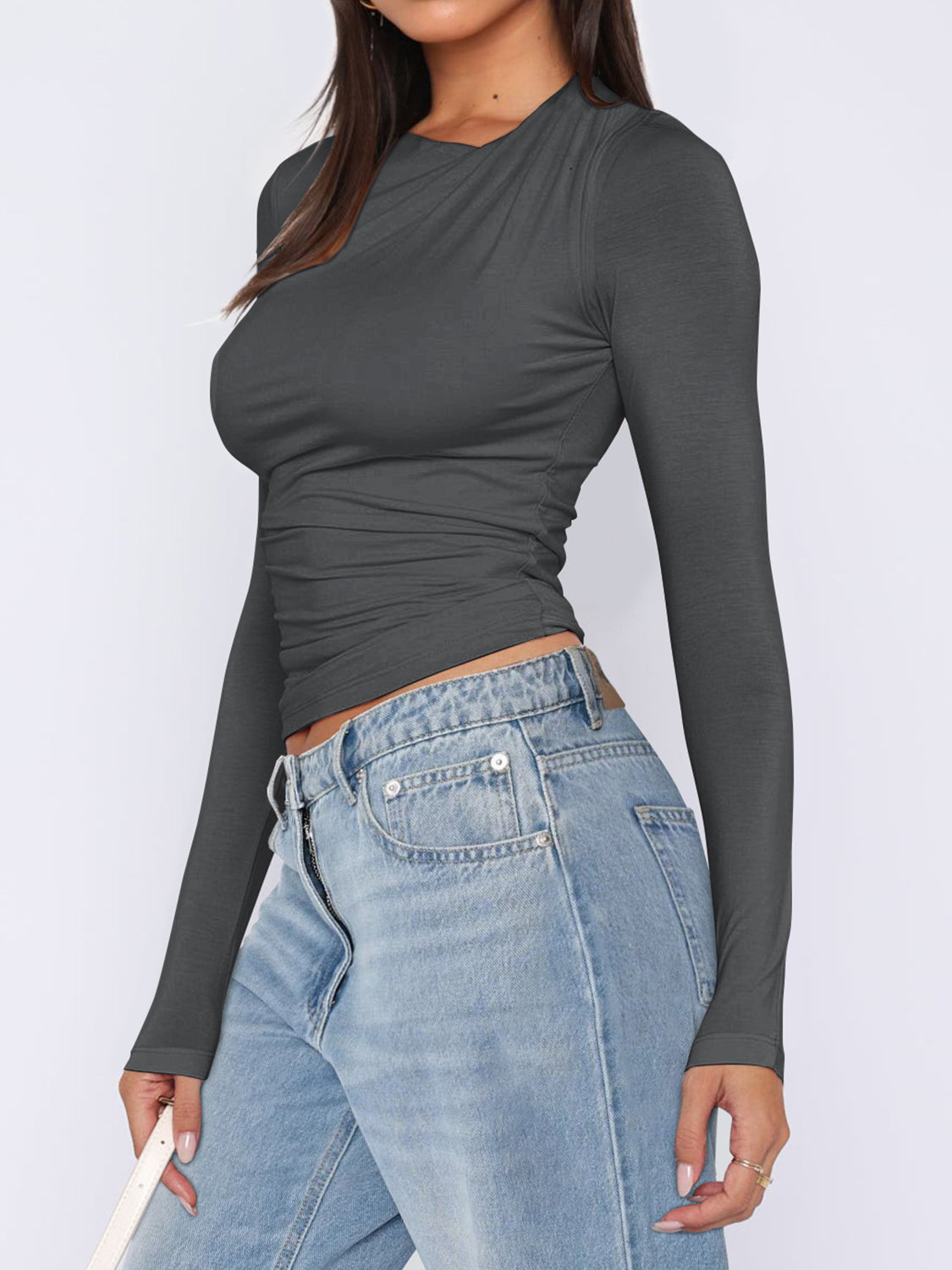 Hazel Blues® |  Ruched Asymmetrical Neck Long Sleeve T-Shirt