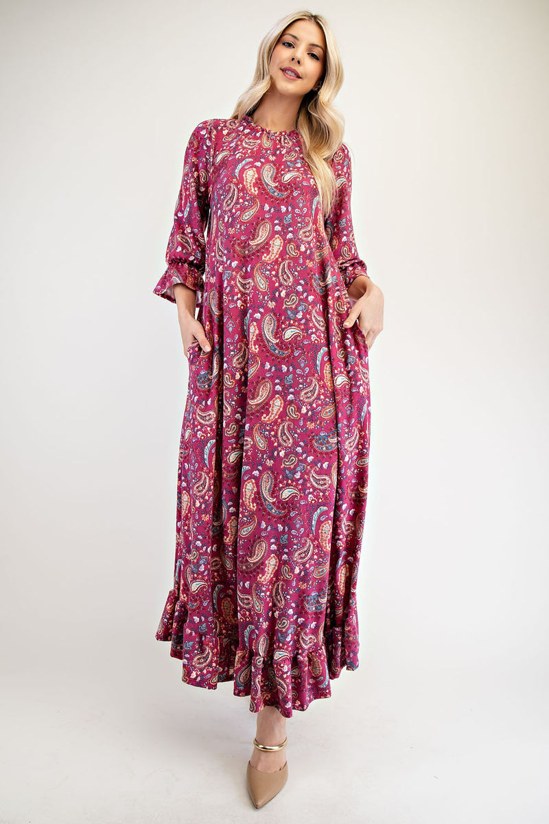 Hazel Blues® |  Celeste Ruffle Hem Paisley Round Neck Dress