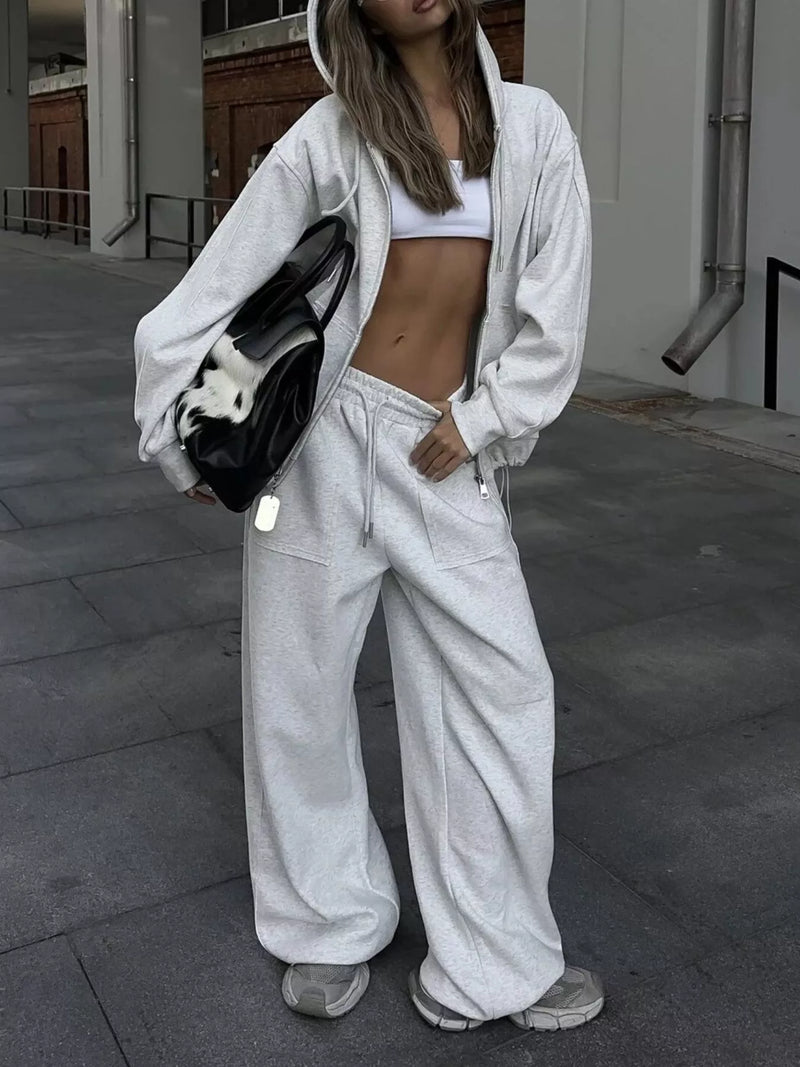 Oversized Zip-Up Hoodie and Wide-Leg Pants Set – Hazel Blues®