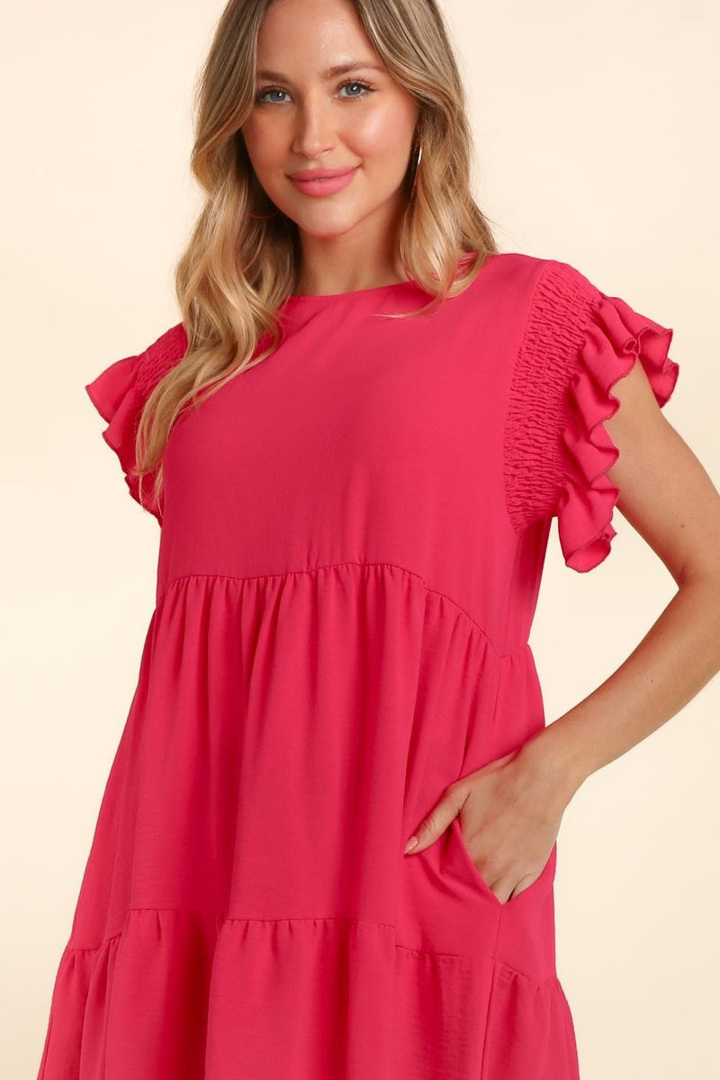 Hazel Blues® |  Haptics Smocking Ruffle Short Sleeve Dress with Pockets