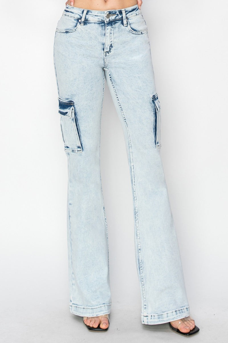 Hazel Blues® |  RISEN High Rise Cargo Flare Jeans