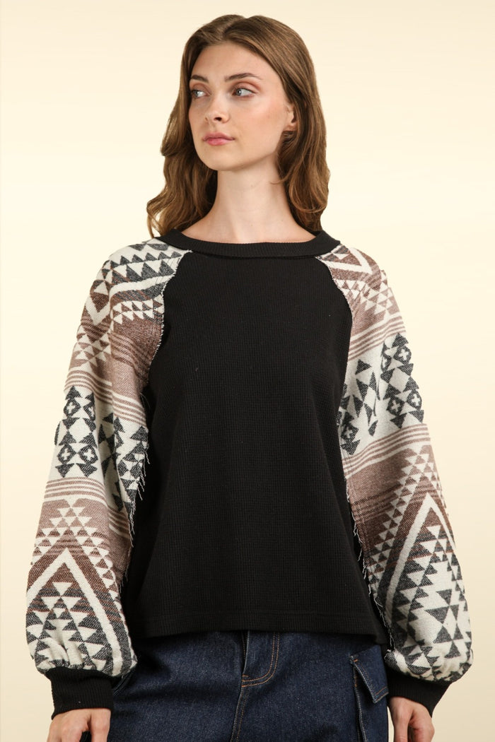 Hazel Blues® |  VERY J Printed Long Sleeve Round Neck Knit Top