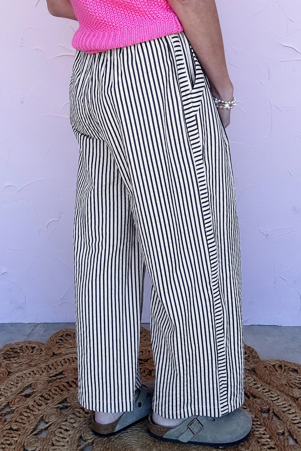 Black Stripe Wide-Leg Casual Pants