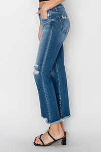 Hazel Blues® |  RISEN Frayed Step Hem Ankle Straight Jeans