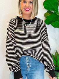 Hazel Blues® |  Striped Round Neck Long Sleeve Sweatshirt