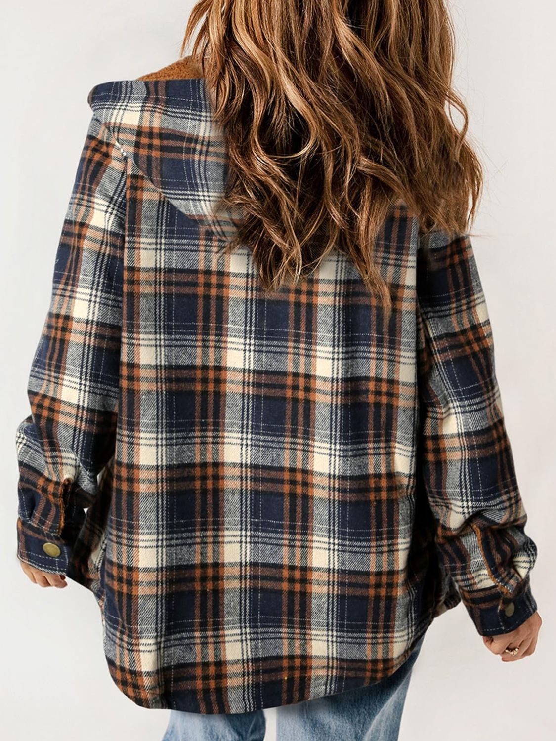 Hazel Blues® |  Plaid Snap Down Plush Hooded Jacket