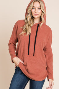 Hazel Blues® |  BOMBOM Contrast Drawstring Drop Shoulder Knit Hoodie