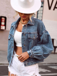 Hazel Blues® |  Collared Neck Dropped Shoulder Denim Top