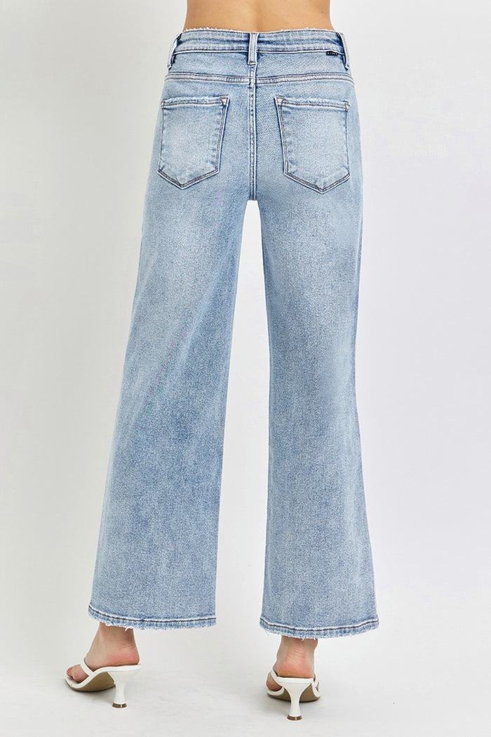 Hazel Blues® |  RISEN Tummy Control High Rise Crop Wide Leg Jeans