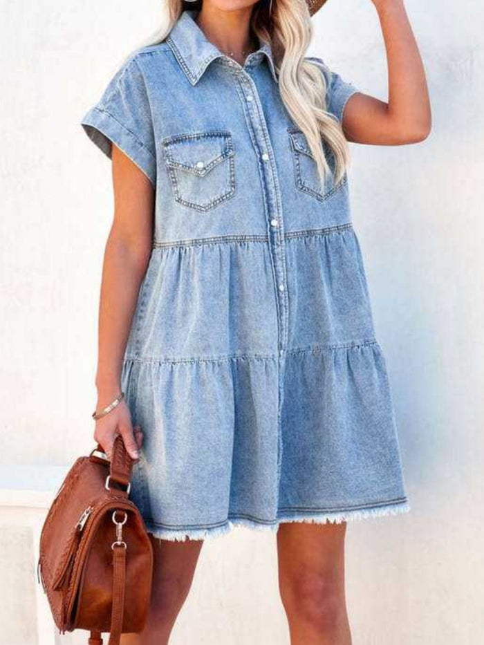 Hazel Blues® |  Raw Hem Short Sleeve Denim Dress