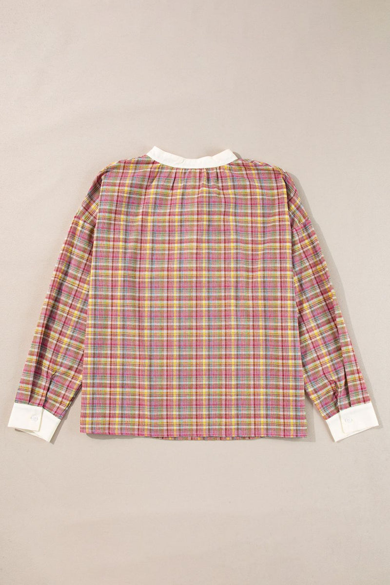 Hazel Blues® |  Mulit-Color Plaid Round Neck Long Sleeve Blouse