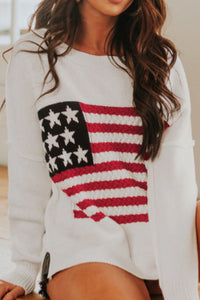 Hazel Blues® |  US Flag Side Slit Drop Shoulder Sweater