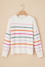 Hazel Blues® |  Striped Round Neck Dropped Shoulder Sweater