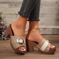 Hazel Blues® |  Buckle Trim Block Heel Sandals