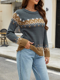 Hazel Blues® |  Contrast Round Neck Long Sleeve Sweater