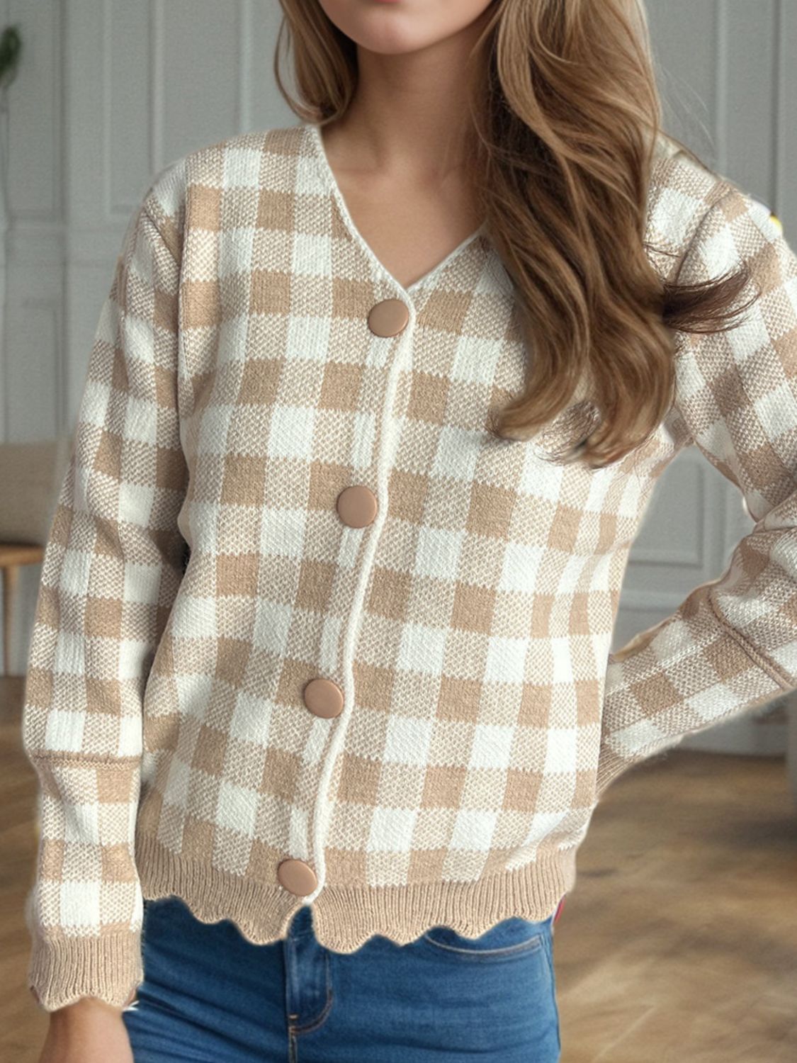 Hazel Blues® |  Plaid V-Neck Button Up Cardigan