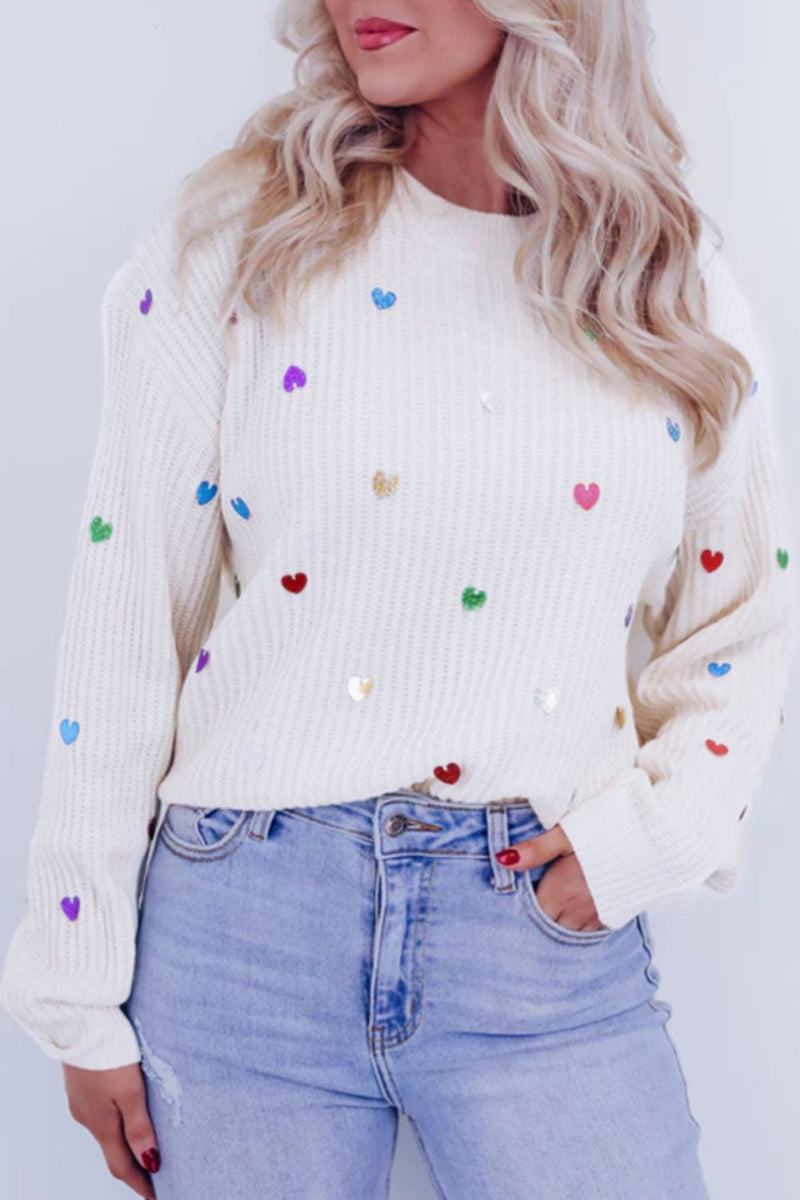 Hazel Blues® |  Heart Sequin Round Neck Long Sleeve Sweater