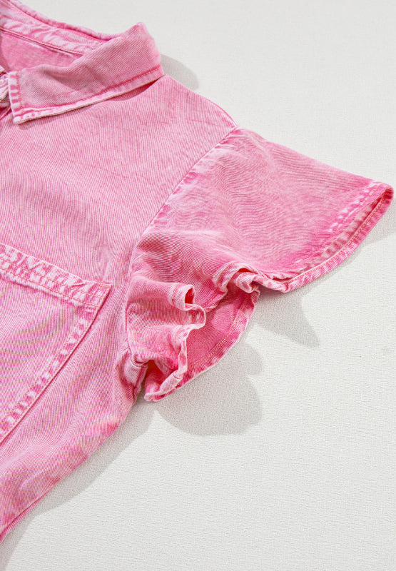 Hazel Blues® |  Collared Neck Button Down Mini Denim Dress