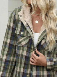 Hazel Blues® |  Plaid Snap Down Plush Hooded Jacket