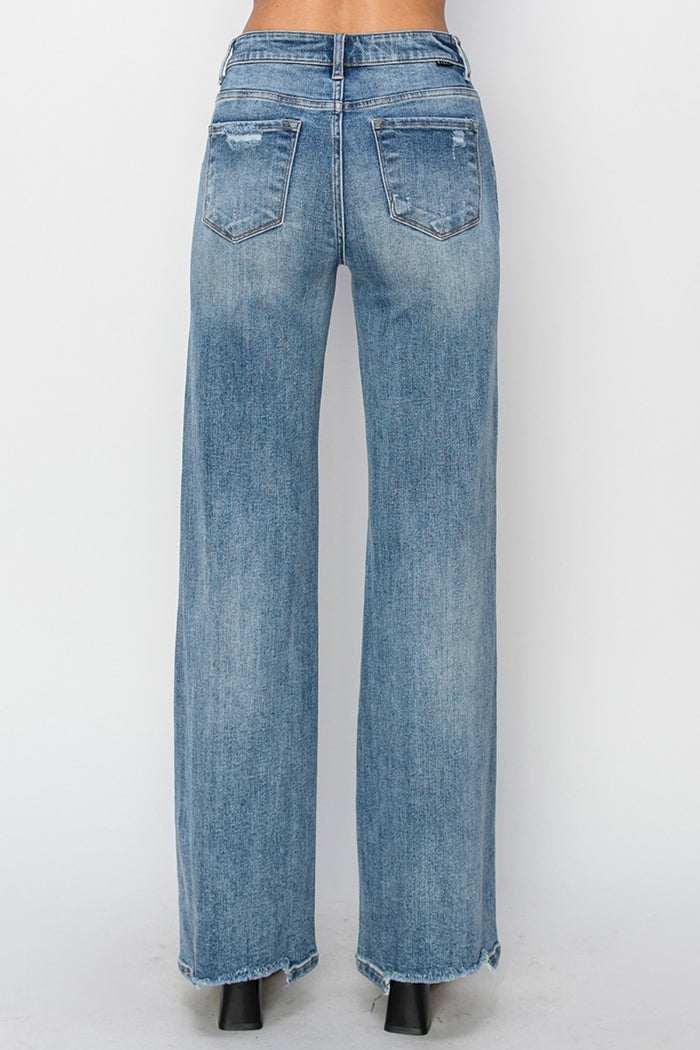 Hazel Blues® |  RISEN High Waist Distressed Wide Leg Jeans