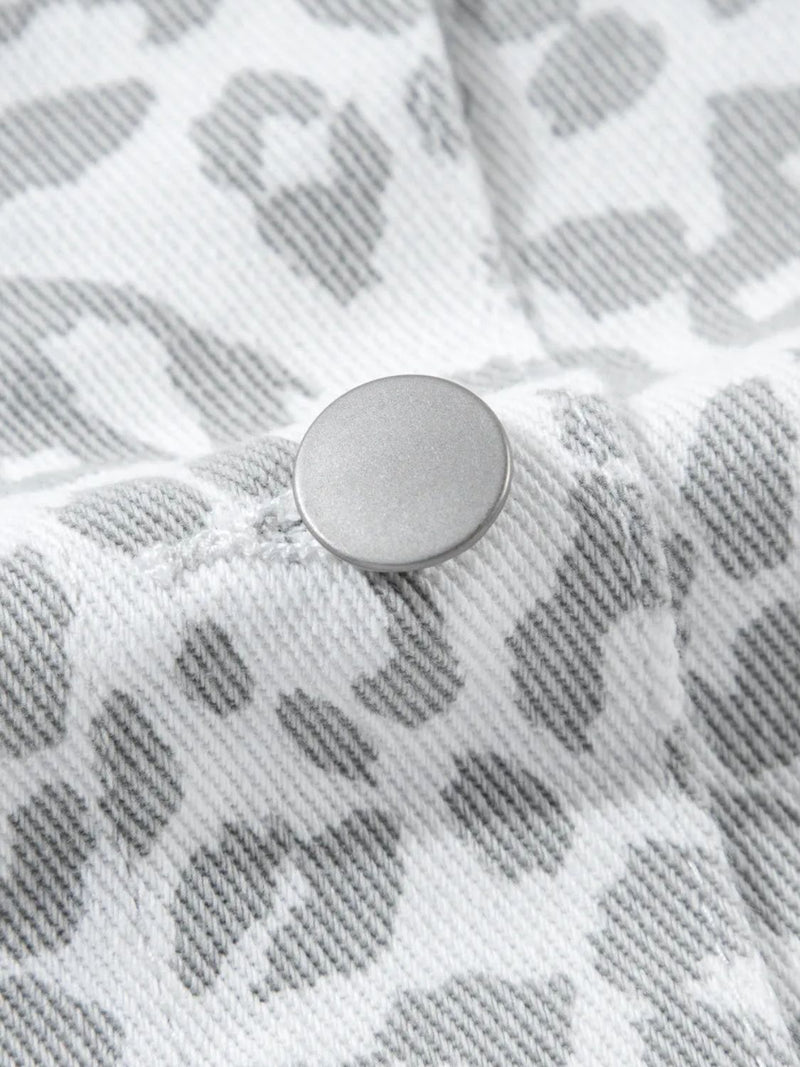 Hazel Blues® |  Leopard Button Up Long Sleeve Denim Jacket